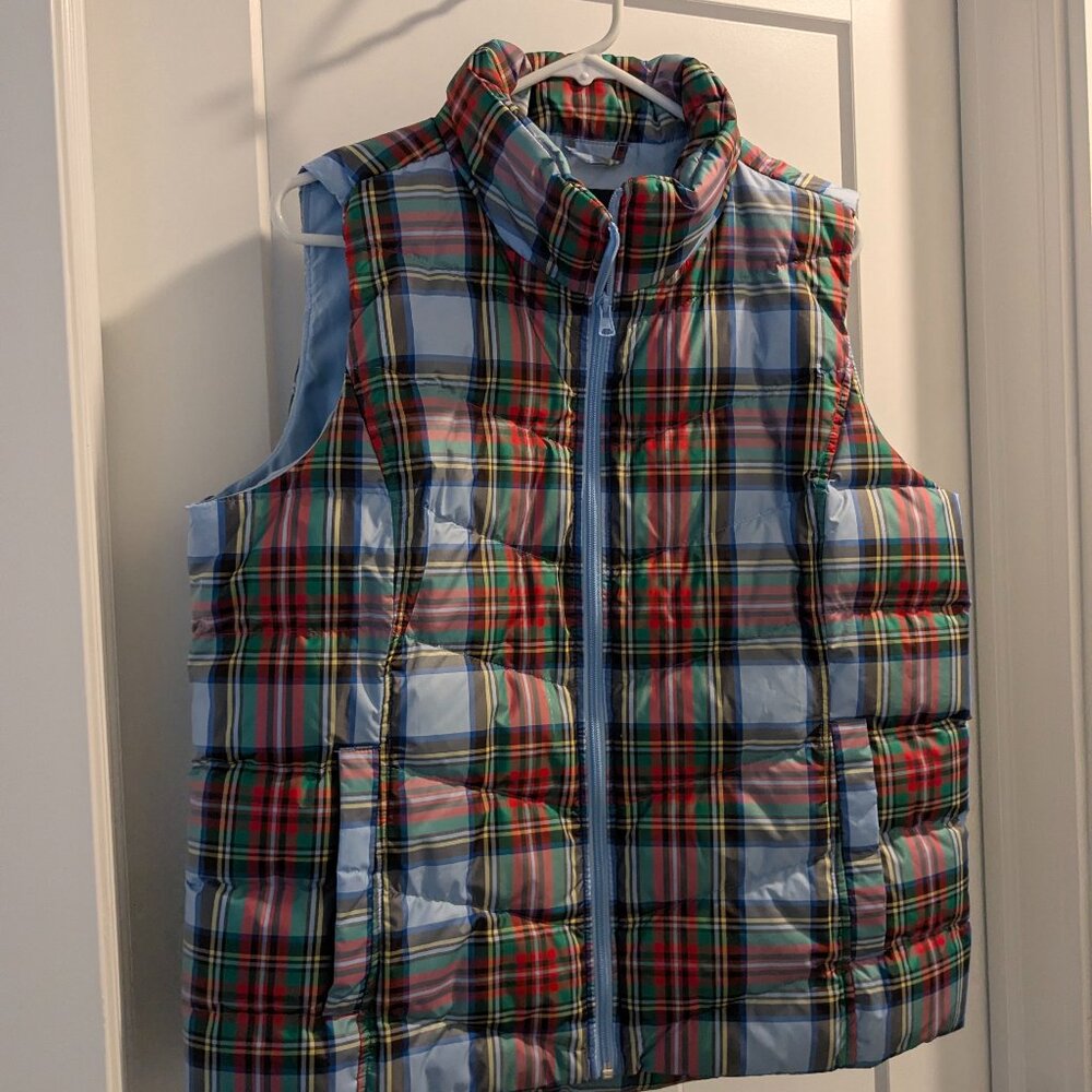 Lands' End Women's Large Multi-Color Plaid Quilted Vest